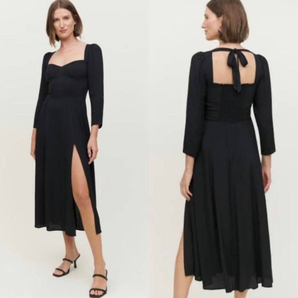 Reformation Mara Black Long Sleeve Midi Dress Size XS